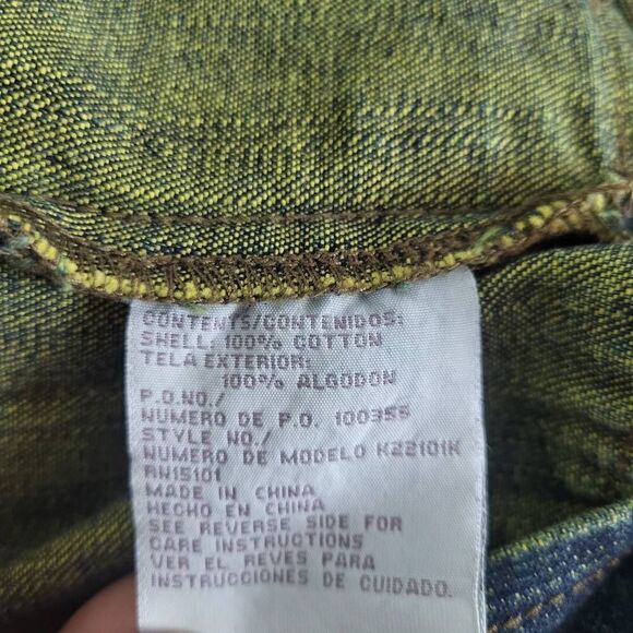 Mudd Jeans Vintage 2000s Womens Large Denim Jacket Blue Belted Waist Patches - Picture 6 of 8